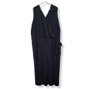 Loft Plus Surplice V-Neck Sleeveless Wide Leg Side Tie Jumpsuit Black Womens 26W